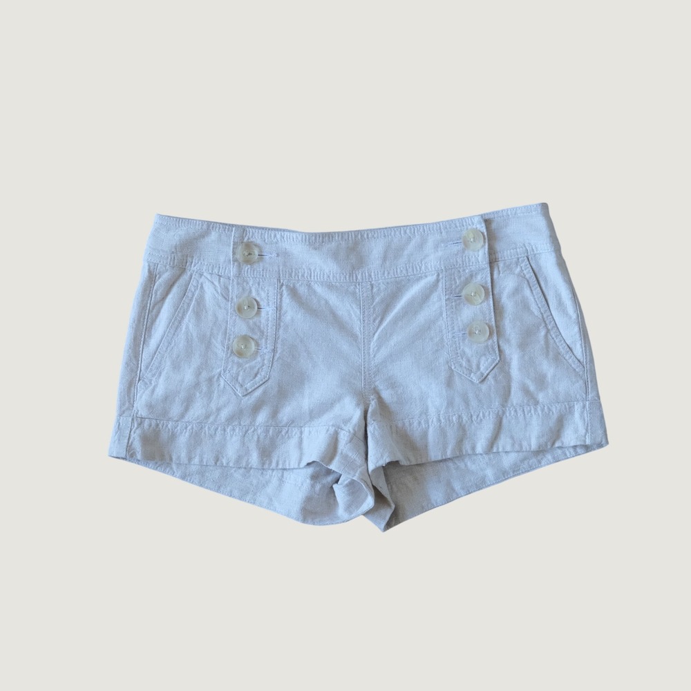 Express Shorts Womens Beige Linen Blend Nautical Coastal 6 Mini Big Buttons Y2K